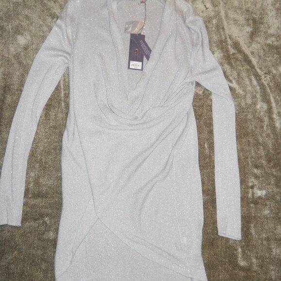 NWT ~ Jennifer Lopez Criss-Cross Front Sweater ~ Silver Metallic ~ SZ S - Picture 1 of 2